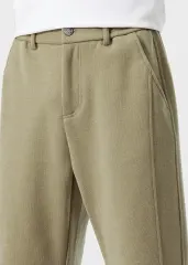 Mens Classic Fleece Casual Pants Relaxed Fit Khaki