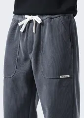 Mens Fleece Lined Sweatpants Winter Warm Running Outdoor Jogger Pants Regular Fit Natural Grey