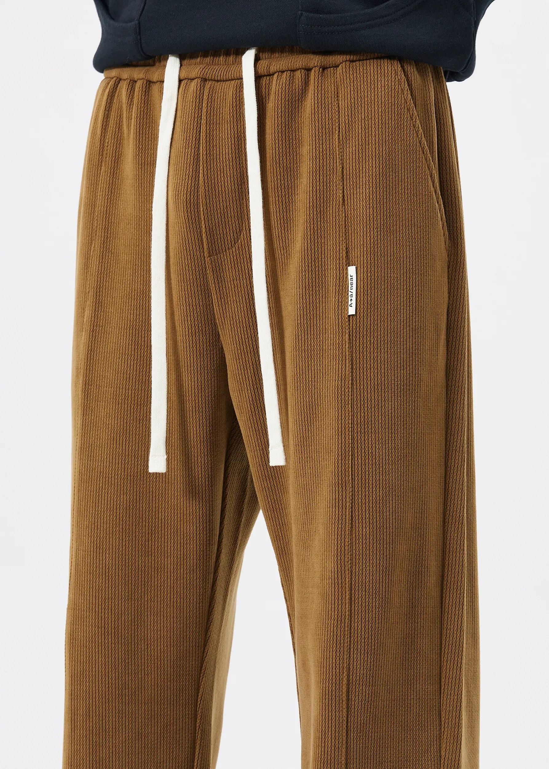 Men Corduroy Pants with Pockets Elastic Waist Casual Relaxed Fit Brown