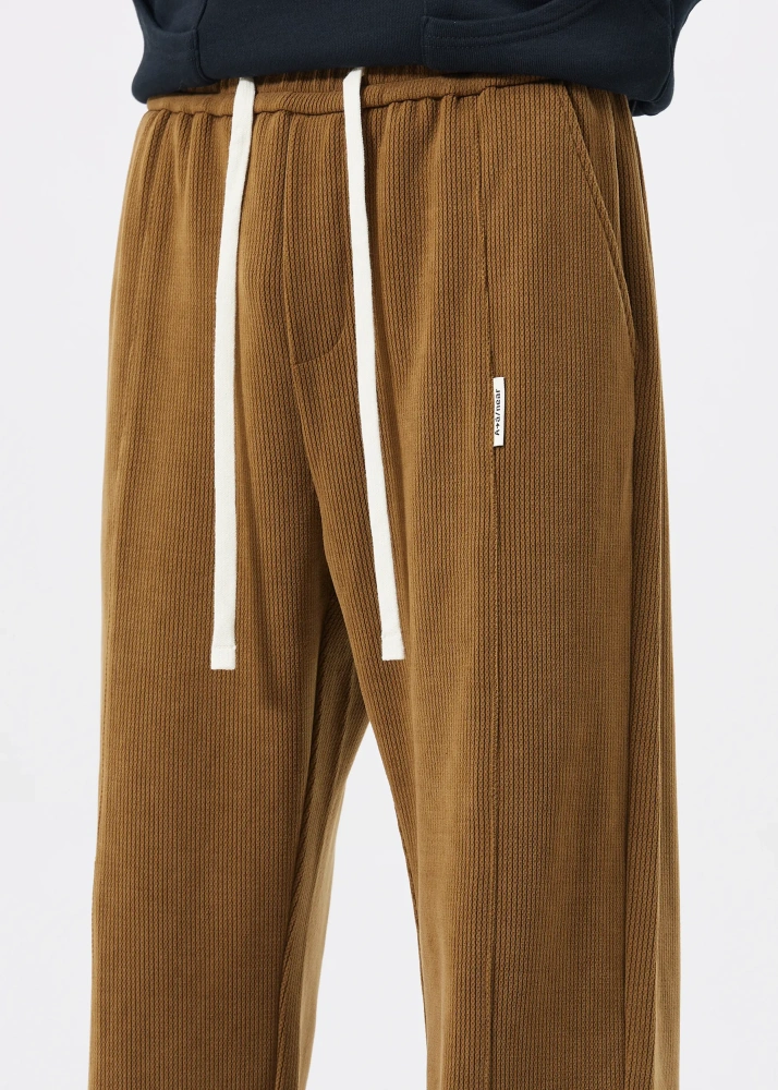 Men Corduroy Pants with Pockets Elastic Waist Casual Relaxed Fit Brown