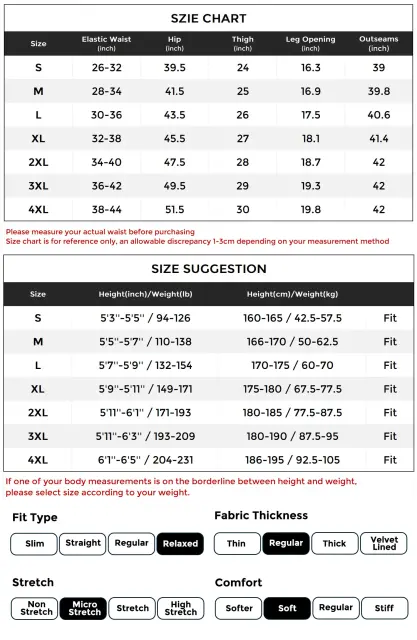 Mens Classic Fleece Casual Pants Relaxed Fit Khaki