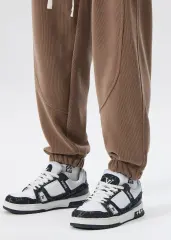 Fleece Lined Joggers for Men Winter with Pockets Relaxed Fit Khaki