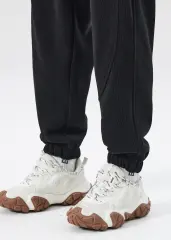 Fleece Lined Joggers for Men Winter with Pockets Relaxed Fit Black