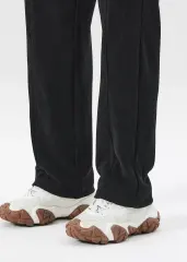 Men Corduroy Pants with Pockets Elastic Waist Casual Relaxed Fit Black