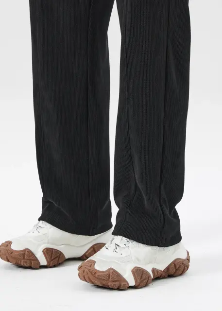 Men Corduroy Pants with Pockets Elastic Waist Casual Relaxed Fit Black