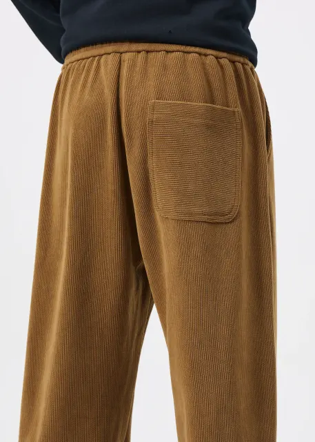 Men Corduroy Pants with Pockets Elastic Waist Casual Relaxed Fit Brown