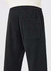 Men Corduroy Pants with Pockets Elastic Waist Casual Relaxed Fit Black