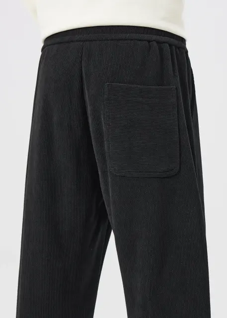 Men Corduroy Pants with Pockets Elastic Waist Casual Relaxed Fit Black