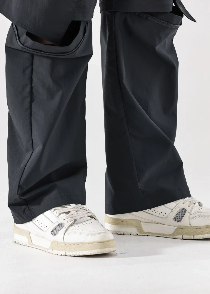 Mens Utility Convertible Hiking Pants Quick Dry Zip Off Travel Safari Pants Loose Fit Black