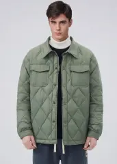 Men Rhombus Down Quilted Puffer Jacket Army Green