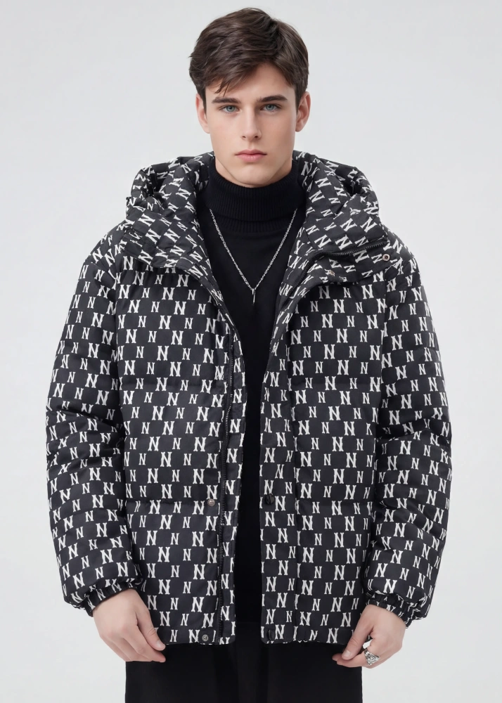 Men Puffer Down Jacket with Hood for Winter Black