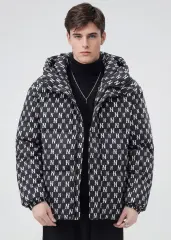 Men Puffer Down Jacket with Hood for Winter Black