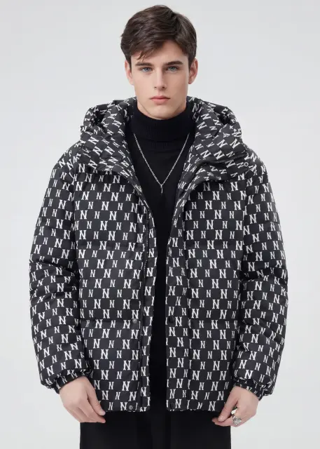 Men Puffer Down Jacket with Hood for Winter Black