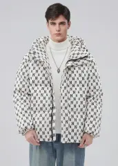 Men Puffer Down Jacket with Hood for Winter Beige