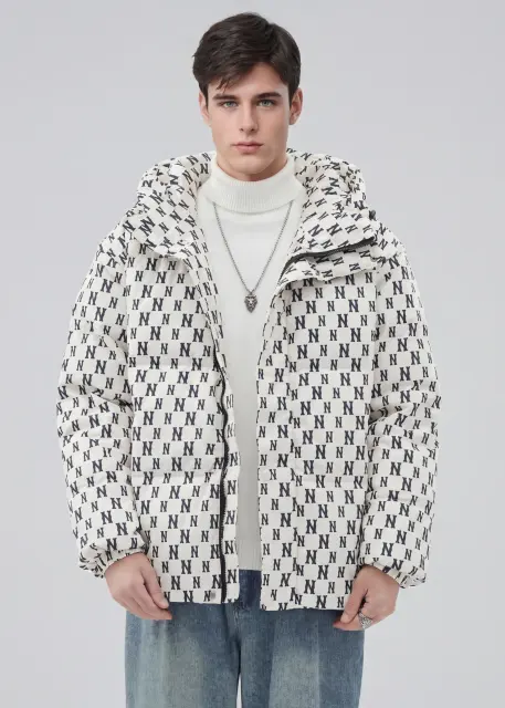 Men Puffer Down Jacket with Hood for Winter Beige