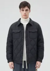 Men Rhombus Down Quilted Puffer Jacket Black
