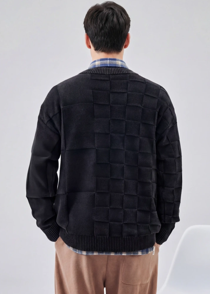 Mens Crewneck Pullover Fisherman Sweater Black