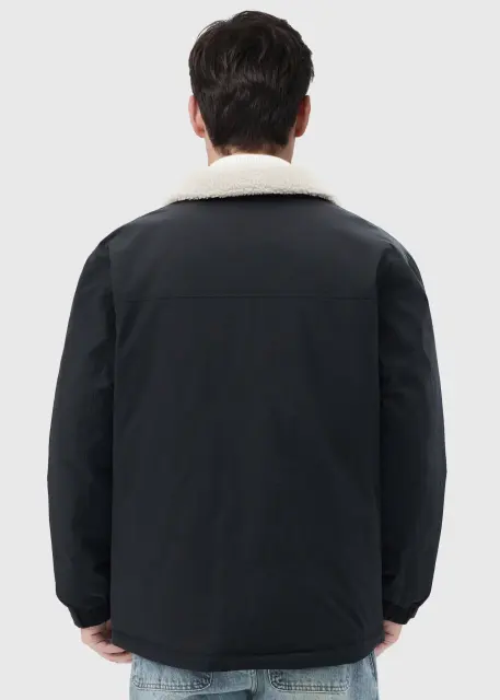 Men Puffer Down Jacket with SherpaTurn-down Collar Black