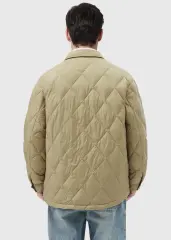 Men Rhombus Down Quilted Puffer Jacket Khaki