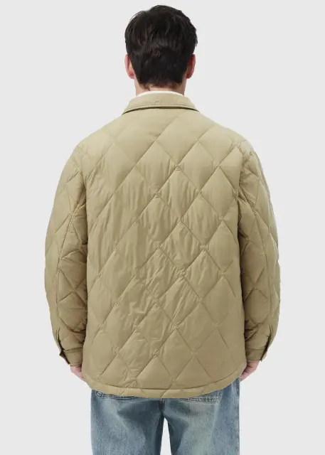 Men Rhombus Down Quilted Puffer Jacket Khaki