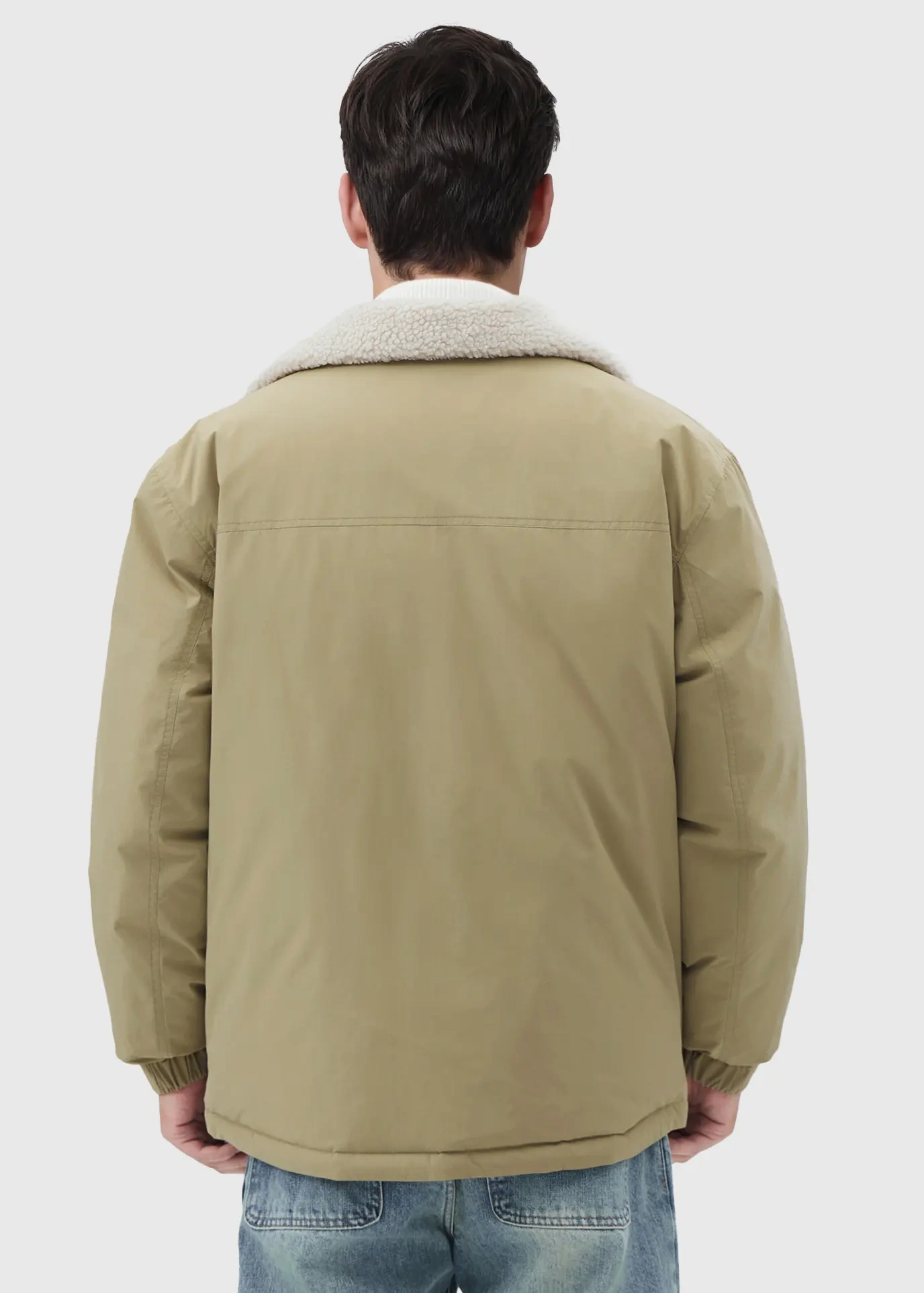 Men Puffer Down Jacket with SherpaTurn-down Collar Khaki