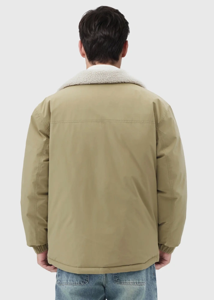 Men Puffer Down Jacket with SherpaTurn-down Collar Khaki