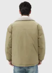 Men Puffer Down Jacket with SherpaTurn-down Collar Khaki