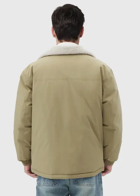 Men Puffer Down Jacket with SherpaTurn-down Collar Khaki