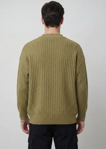 Mens Botton Mock Neck Pullover Sweater Olive