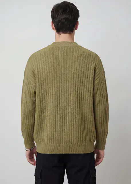 Mens Botton Mock Neck Pullover Sweater Olive