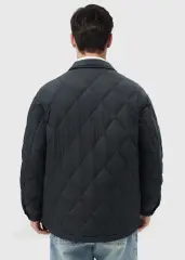 Men Rhombus Down Quilted Puffer Jacket Black
