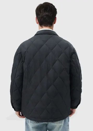 Men Rhombus Down Quilted Puffer Jacket Black