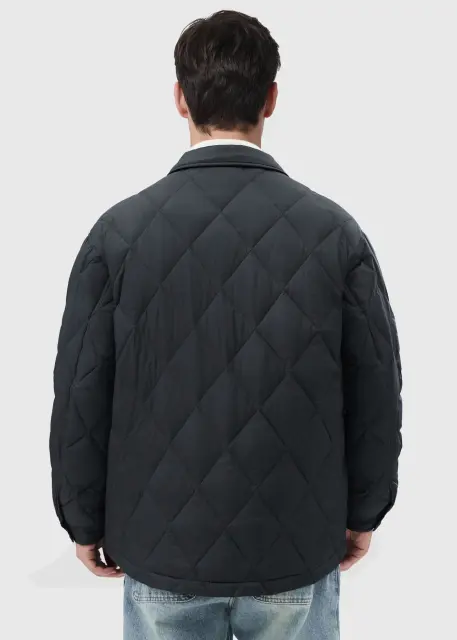 Men Rhombus Down Quilted Puffer Jacket Black
