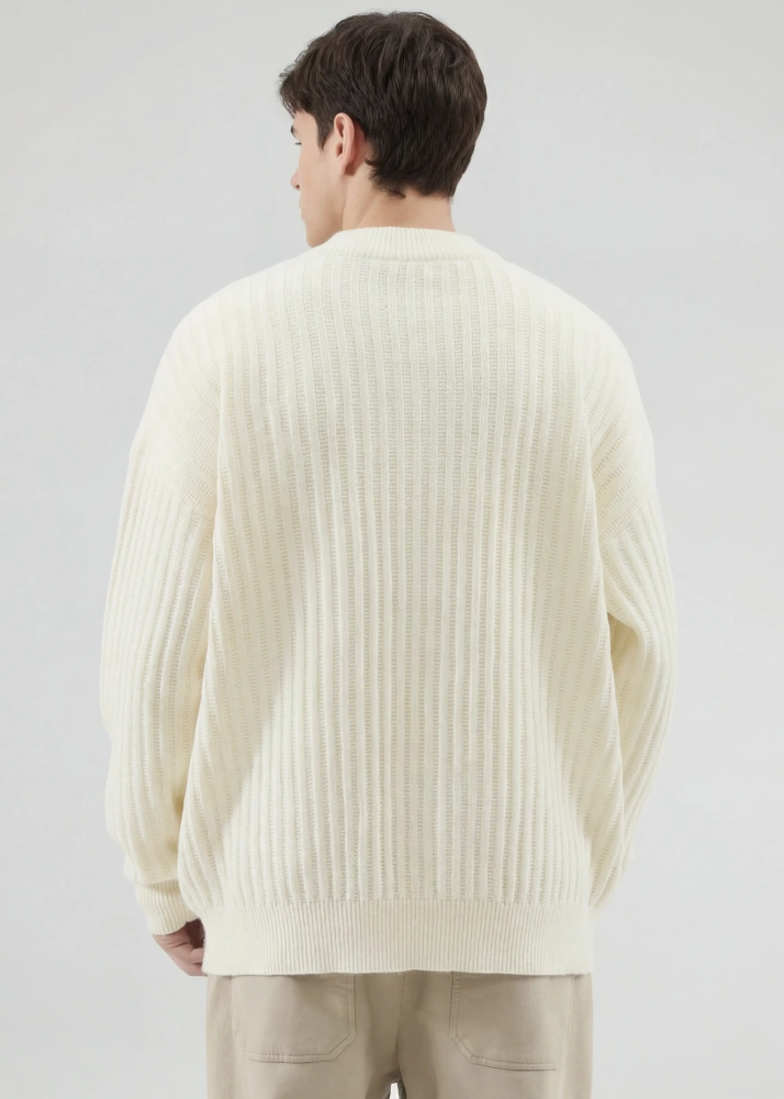 Mens Botton Mock Neck Pullover Sweater Beige
