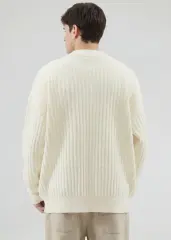 Mens Botton Mock Neck Pullover Sweater Beige