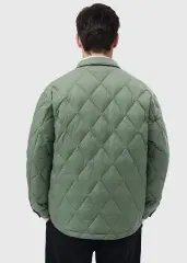 Men Rhombus Down Quilted Puffer Jacket Army Green