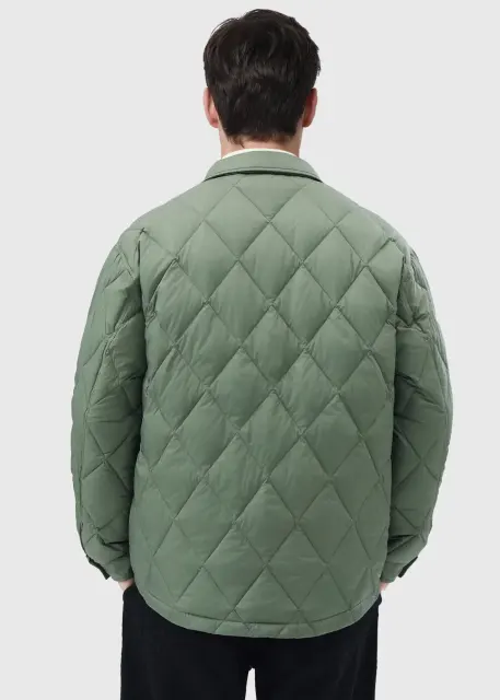 Men Rhombus Down Quilted Puffer Jacket Army Green