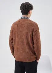 Mens Crewneck Pullover Fisherman Sweater Coffee