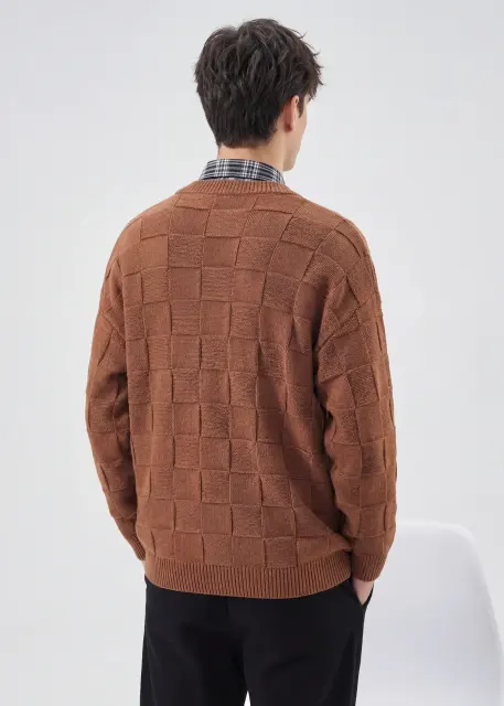 Mens Crewneck Pullover Fisherman Sweater Coffee