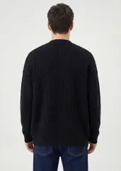 Mens Botton Mock Neck Pullover Sweater Black