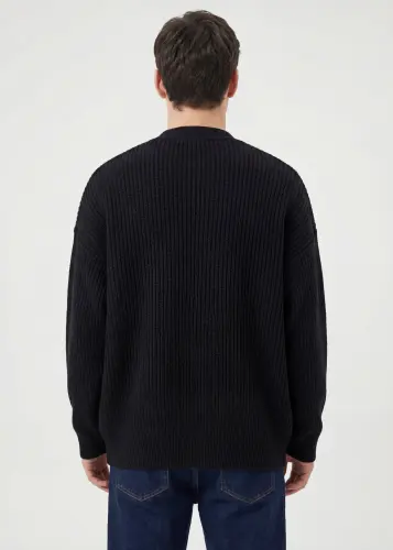 Mens Botton Mock Neck Pullover Sweater Black