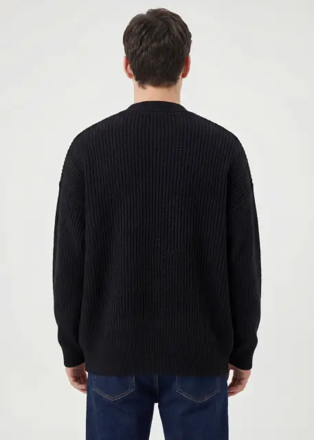 Mens Botton Mock Neck Pullover Sweater Black
