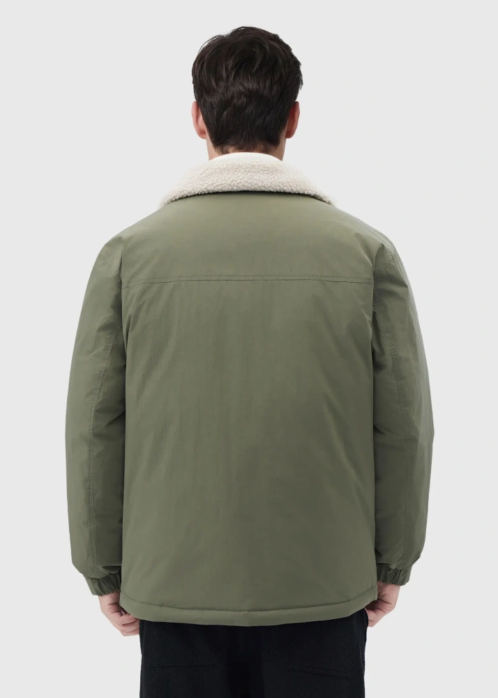 Men Puffer Down Jacket with SherpaTurn-down Collar Army Green