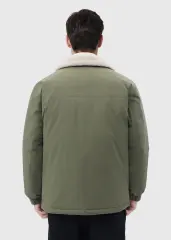 Men Puffer Down Jacket with SherpaTurn-down Collar Army Green