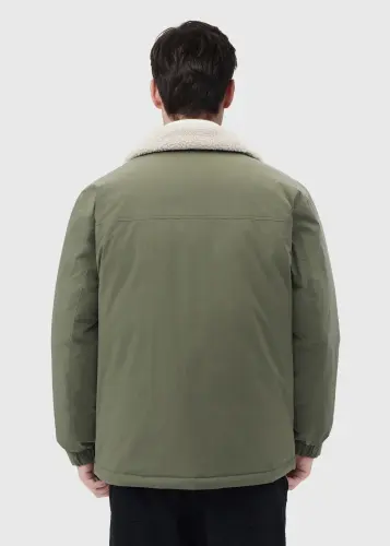 Men Puffer Down Jacket with SherpaTurn-down Collar Army Green