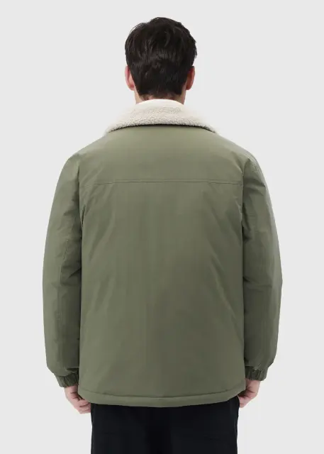 Men Puffer Down Jacket with SherpaTurn-down Collar Army Green