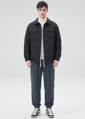 Men Rhombus Down Quilted Puffer Jacket Black