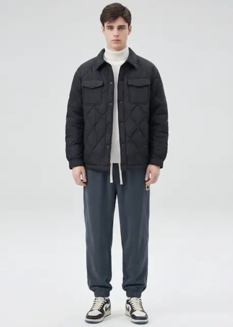 Men Rhombus Down Quilted Puffer Jacket Black