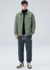 Men Rhombus Down Quilted Puffer Jacket Army Green