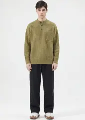 Mens Botton Mock Neck Pullover Sweater Olive